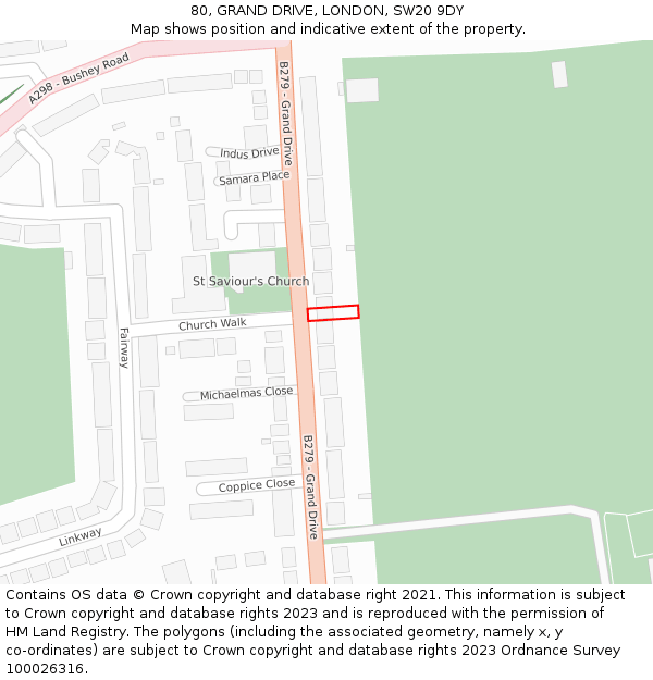 80, GRAND DRIVE, LONDON, SW20 9DY: Location map and indicative extent of plot