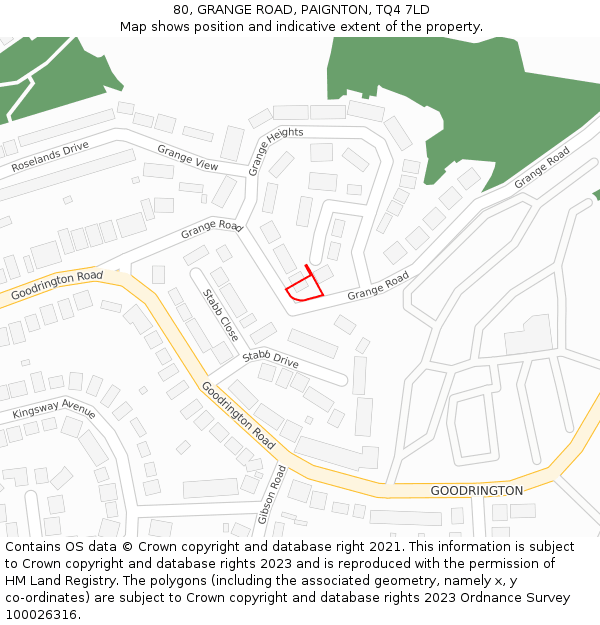 80, GRANGE ROAD, PAIGNTON, TQ4 7LD: Location map and indicative extent of plot