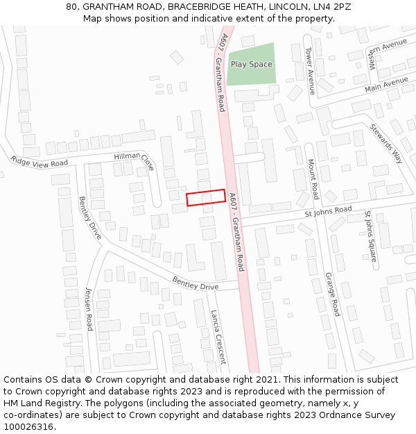80, GRANTHAM ROAD, BRACEBRIDGE HEATH, LINCOLN, LN4 2PZ: Location map and indicative extent of plot