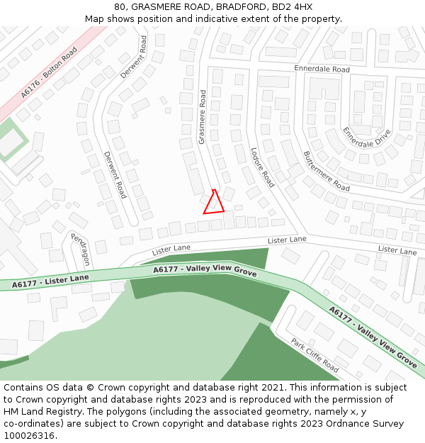 80, GRASMERE ROAD, BRADFORD, BD2 4HX: Location map and indicative extent of plot