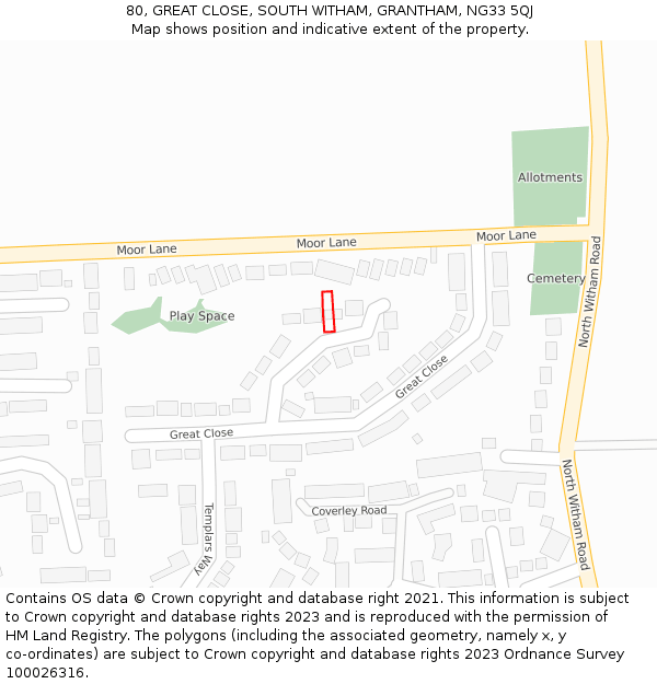 80, GREAT CLOSE, SOUTH WITHAM, GRANTHAM, NG33 5QJ: Location map and indicative extent of plot