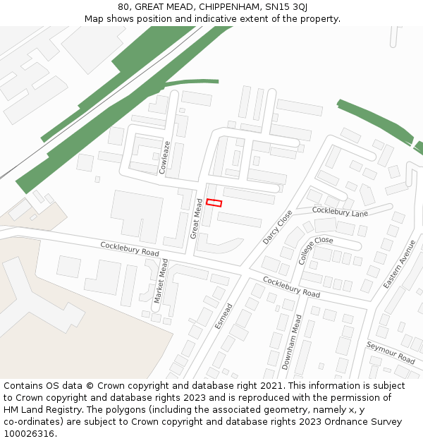 80, GREAT MEAD, CHIPPENHAM, SN15 3QJ: Location map and indicative extent of plot