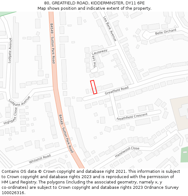 80, GREATFIELD ROAD, KIDDERMINSTER, DY11 6PE: Location map and indicative extent of plot