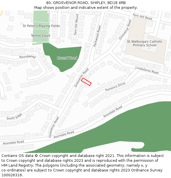 80, GROSVENOR ROAD, SHIPLEY, BD18 4RB: Location map and indicative extent of plot