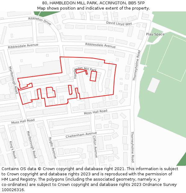 80, HAMBLEDON MILL PARK, ACCRINGTON, BB5 5FP: Location map and indicative extent of plot