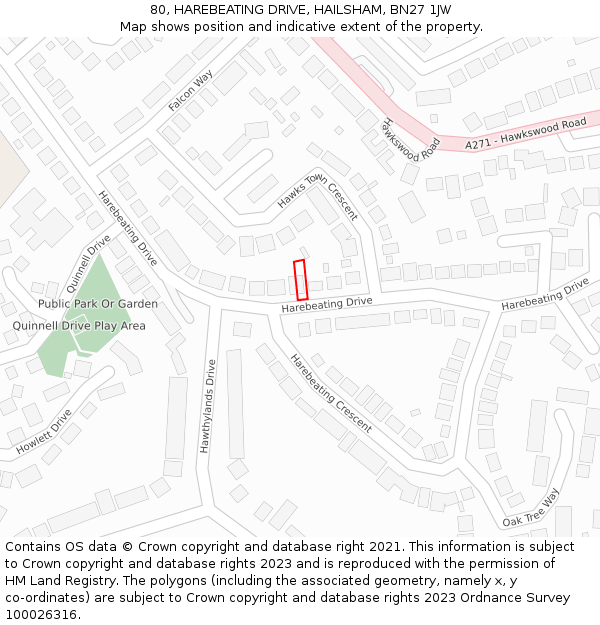 80, HAREBEATING DRIVE, HAILSHAM, BN27 1JW: Location map and indicative extent of plot