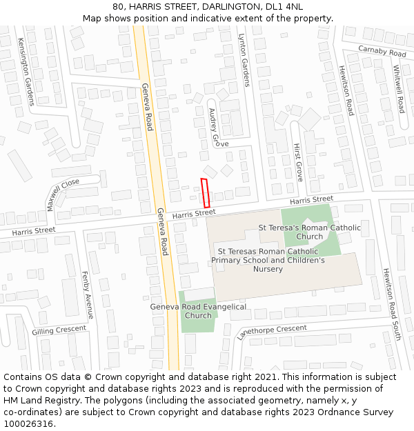 80, HARRIS STREET, DARLINGTON, DL1 4NL: Location map and indicative extent of plot