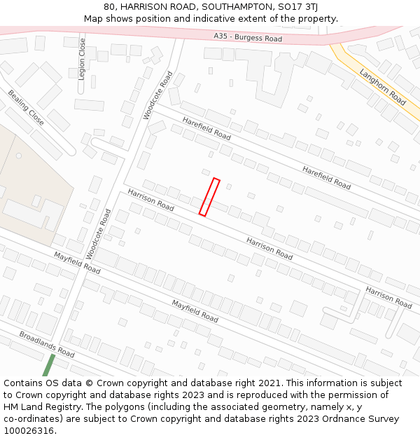 80, HARRISON ROAD, SOUTHAMPTON, SO17 3TJ: Location map and indicative extent of plot
