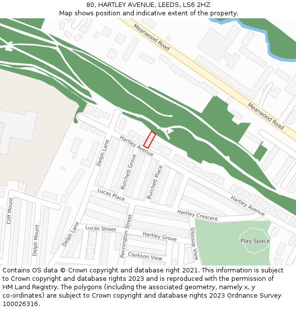 80, HARTLEY AVENUE, LEEDS, LS6 2HZ: Location map and indicative extent of plot
