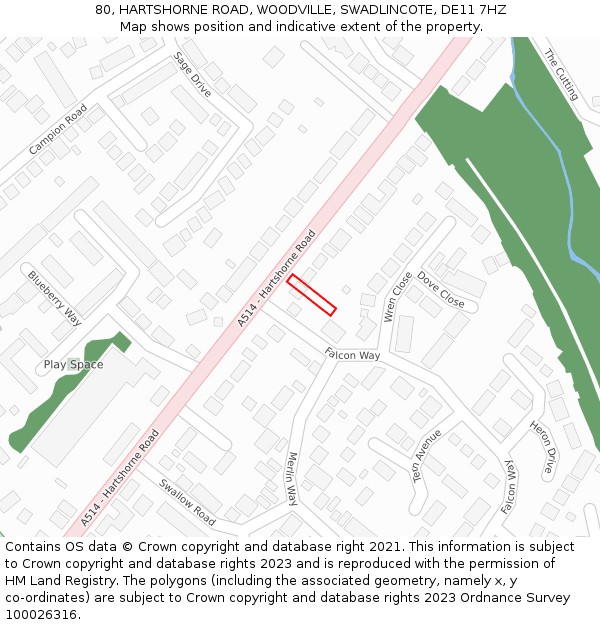 80, HARTSHORNE ROAD, WOODVILLE, SWADLINCOTE, DE11 7HZ: Location map and indicative extent of plot