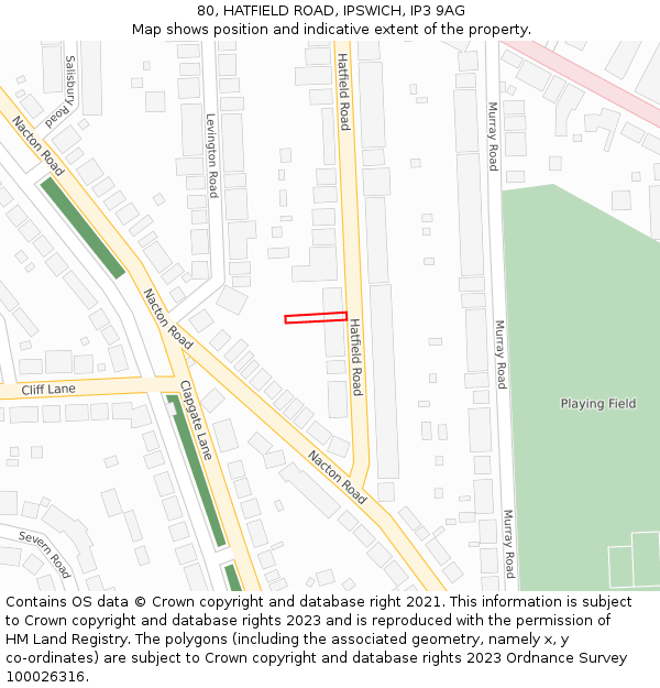 80, HATFIELD ROAD, IPSWICH, IP3 9AG: Location map and indicative extent of plot