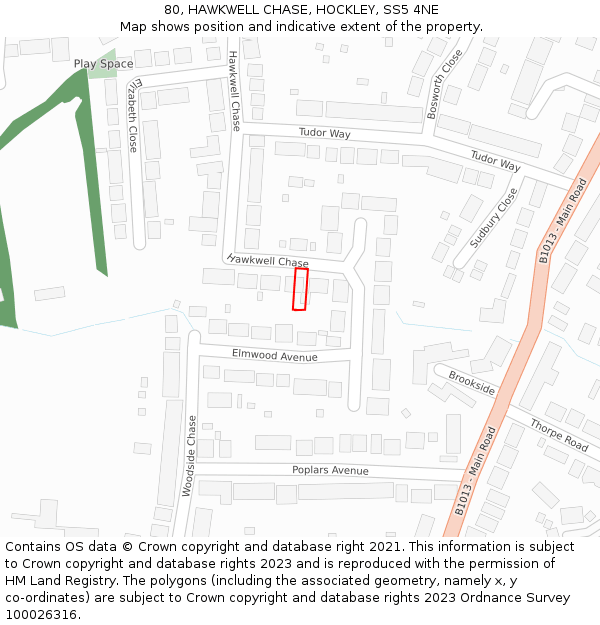 80, HAWKWELL CHASE, HOCKLEY, SS5 4NE: Location map and indicative extent of plot