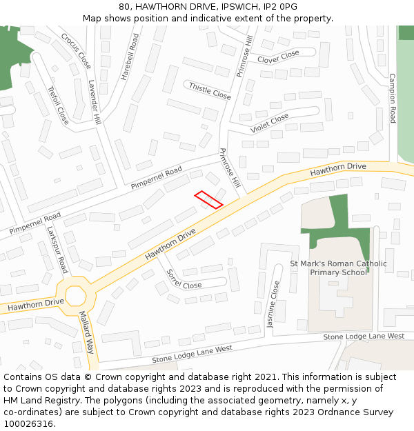 80, HAWTHORN DRIVE, IPSWICH, IP2 0PG: Location map and indicative extent of plot