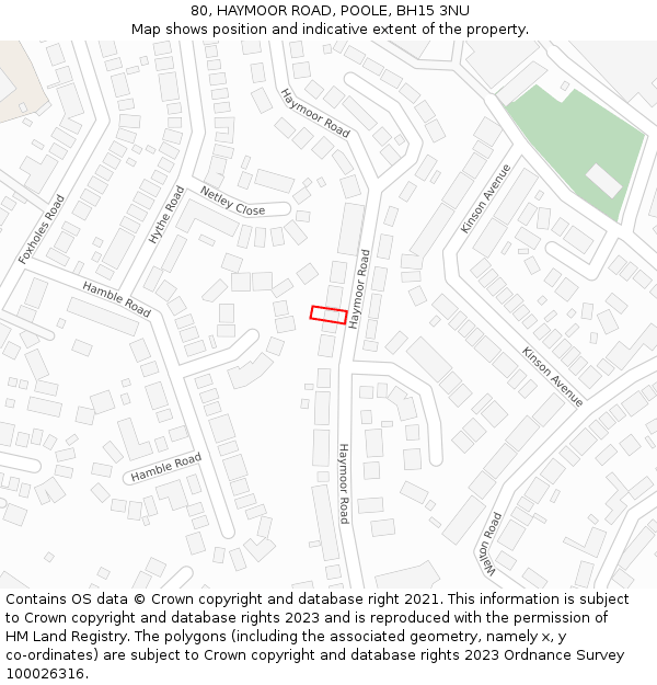 80, HAYMOOR ROAD, POOLE, BH15 3NU: Location map and indicative extent of plot