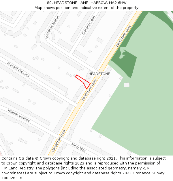 80, HEADSTONE LANE, HARROW, HA2 6HW: Location map and indicative extent of plot
