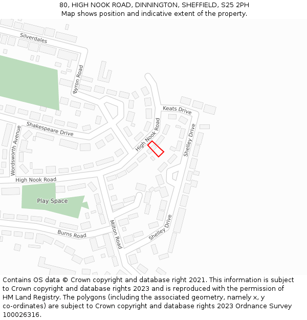 80, HIGH NOOK ROAD, DINNINGTON, SHEFFIELD, S25 2PH: Location map and indicative extent of plot