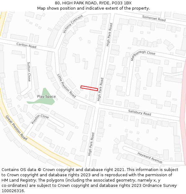 80, HIGH PARK ROAD, RYDE, PO33 1BX: Location map and indicative extent of plot