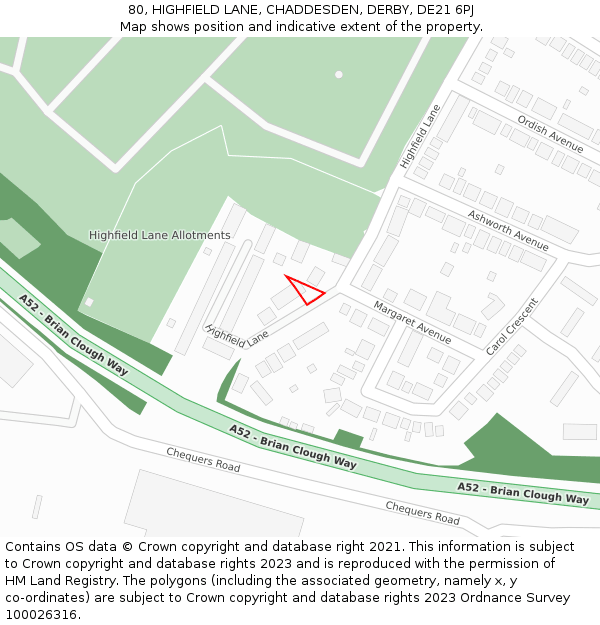 80, HIGHFIELD LANE, CHADDESDEN, DERBY, DE21 6PJ: Location map and indicative extent of plot