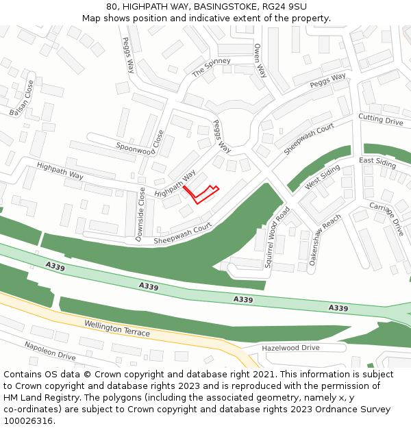 80, HIGHPATH WAY, BASINGSTOKE, RG24 9SU: Location map and indicative extent of plot