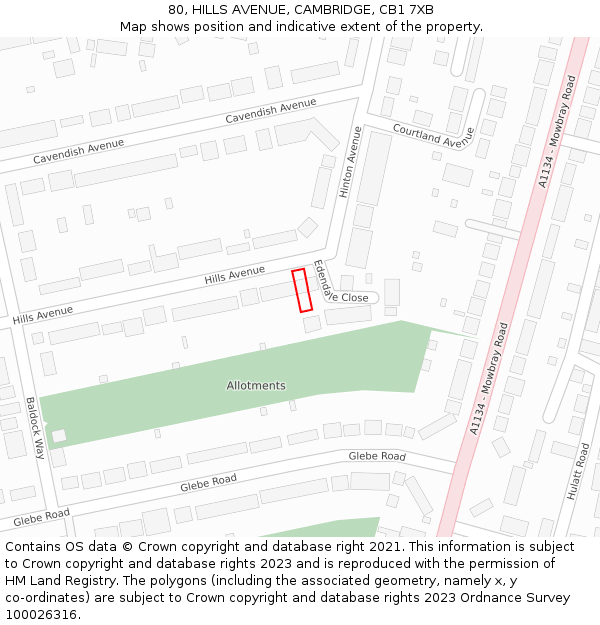 80, HILLS AVENUE, CAMBRIDGE, CB1 7XB: Location map and indicative extent of plot