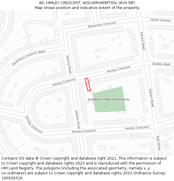 80, HIMLEY CRESCENT, WOLVERHAMPTON, WV4 5BY: Location map and indicative extent of plot