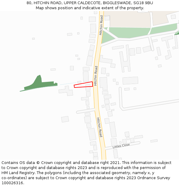 80, HITCHIN ROAD, UPPER CALDECOTE, BIGGLESWADE, SG18 9BU: Location map and indicative extent of plot