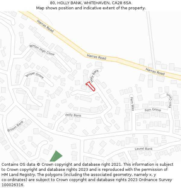 80, HOLLY BANK, WHITEHAVEN, CA28 6SA: Location map and indicative extent of plot