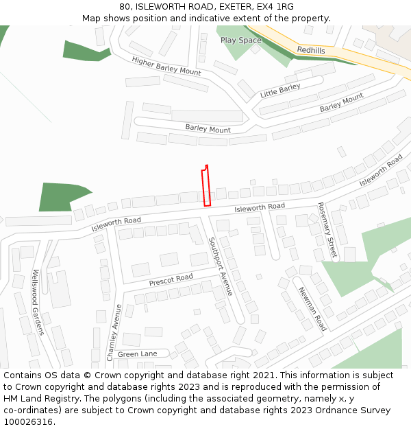 80, ISLEWORTH ROAD, EXETER, EX4 1RG: Location map and indicative extent of plot