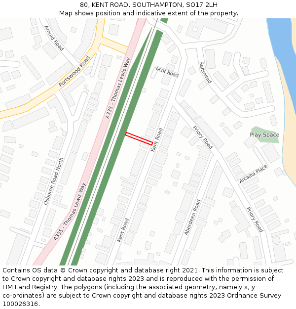 80, KENT ROAD, SOUTHAMPTON, SO17 2LH: Location map and indicative extent of plot