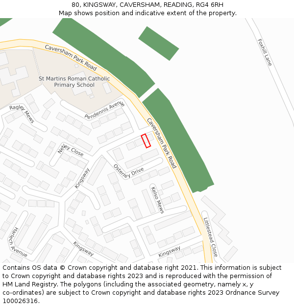 80, KINGSWAY, CAVERSHAM, READING, RG4 6RH: Location map and indicative extent of plot