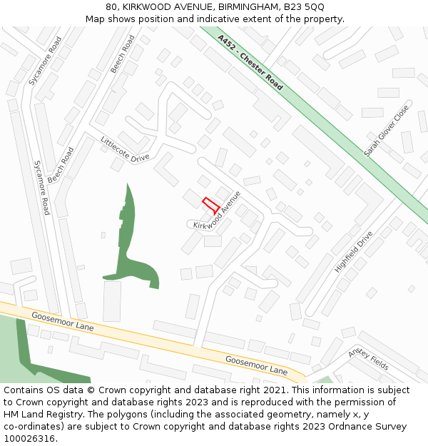 80, KIRKWOOD AVENUE, BIRMINGHAM, B23 5QQ: Location map and indicative extent of plot
