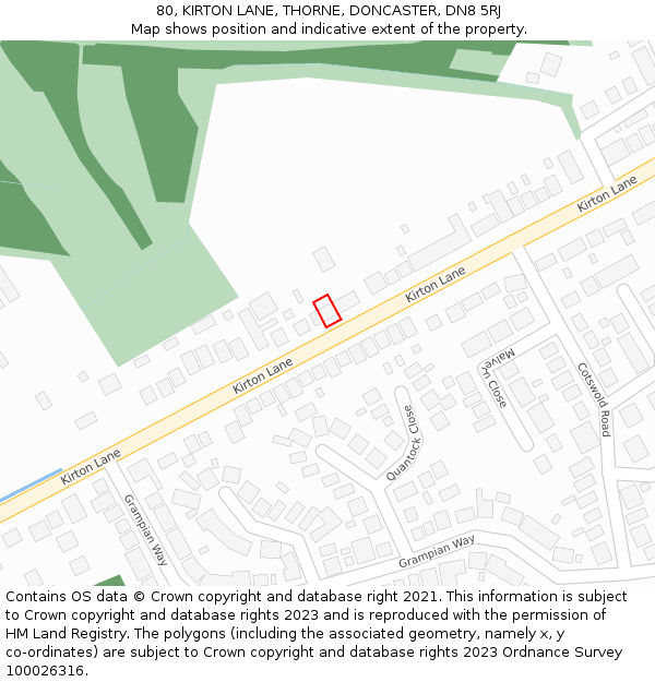 80, KIRTON LANE, THORNE, DONCASTER, DN8 5RJ: Location map and indicative extent of plot