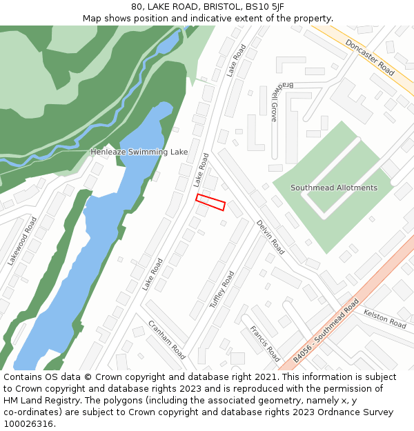 80, LAKE ROAD, BRISTOL, BS10 5JF: Location map and indicative extent of plot