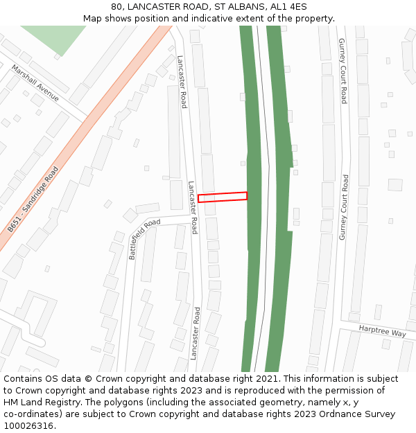 80, LANCASTER ROAD, ST ALBANS, AL1 4ES: Location map and indicative extent of plot