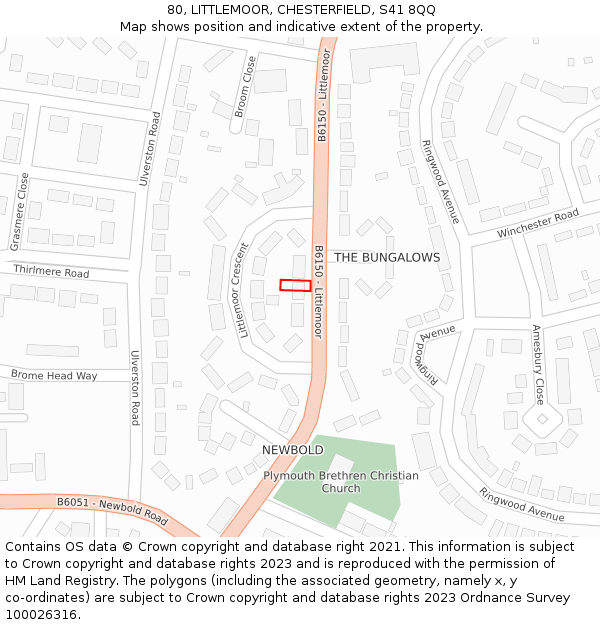 80, LITTLEMOOR, CHESTERFIELD, S41 8QQ: Location map and indicative extent of plot
