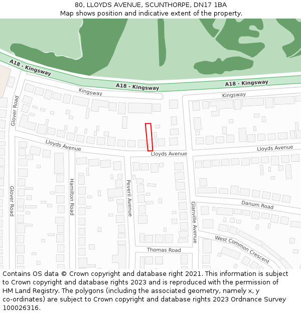 80, LLOYDS AVENUE, SCUNTHORPE, DN17 1BA: Location map and indicative extent of plot