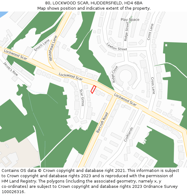 80, LOCKWOOD SCAR, HUDDERSFIELD, HD4 6BA: Location map and indicative extent of plot