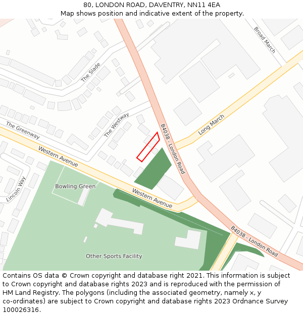 80, LONDON ROAD, DAVENTRY, NN11 4EA: Location map and indicative extent of plot