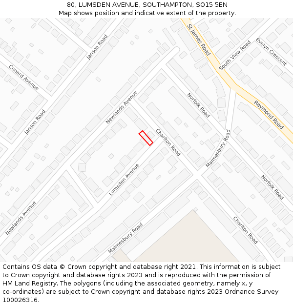80, LUMSDEN AVENUE, SOUTHAMPTON, SO15 5EN: Location map and indicative extent of plot