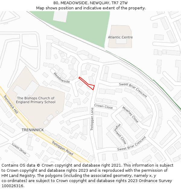 80, MEADOWSIDE, NEWQUAY, TR7 2TW: Location map and indicative extent of plot