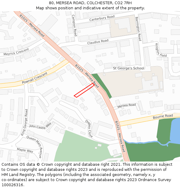 80, MERSEA ROAD, COLCHESTER, CO2 7RH: Location map and indicative extent of plot