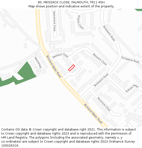 80, MESSACK CLOSE, FALMOUTH, TR11 4SH: Location map and indicative extent of plot