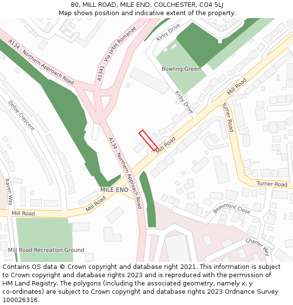 80, MILL ROAD, MILE END, COLCHESTER, CO4 5LJ: Location map and indicative extent of plot