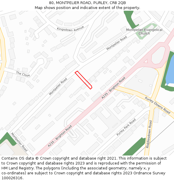 80, MONTPELIER ROAD, PURLEY, CR8 2QB: Location map and indicative extent of plot