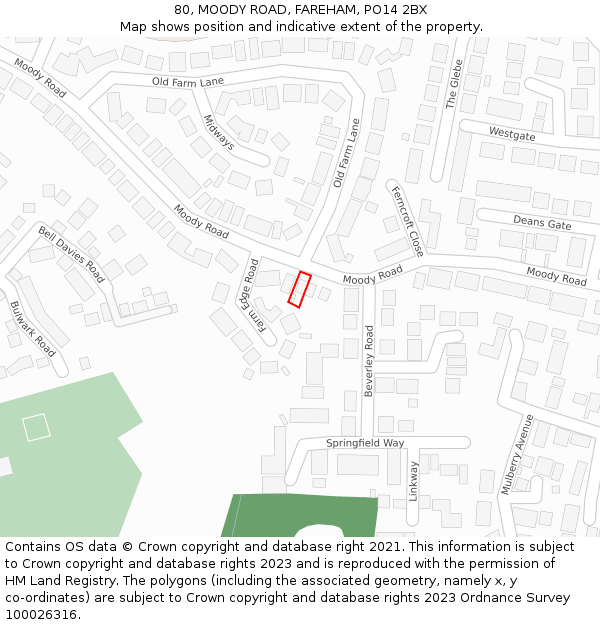 80, MOODY ROAD, FAREHAM, PO14 2BX: Location map and indicative extent of plot