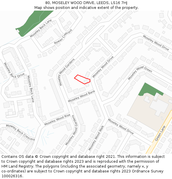 80, MOSELEY WOOD DRIVE, LEEDS, LS16 7HJ: Location map and indicative extent of plot