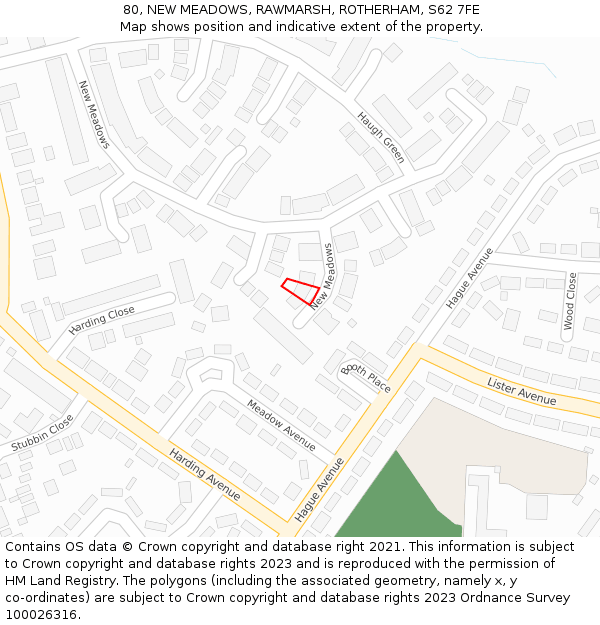 80, NEW MEADOWS, RAWMARSH, ROTHERHAM, S62 7FE: Location map and indicative extent of plot