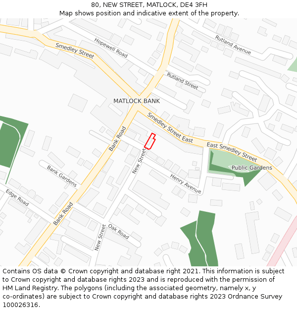 80, NEW STREET, MATLOCK, DE4 3FH: Location map and indicative extent of plot