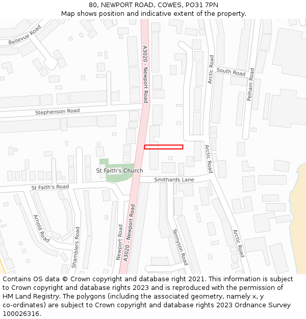 80, NEWPORT ROAD, COWES, PO31 7PN: Location map and indicative extent of plot