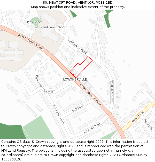 80, NEWPORT ROAD, VENTNOR, PO38 1BD: Location map and indicative extent of plot